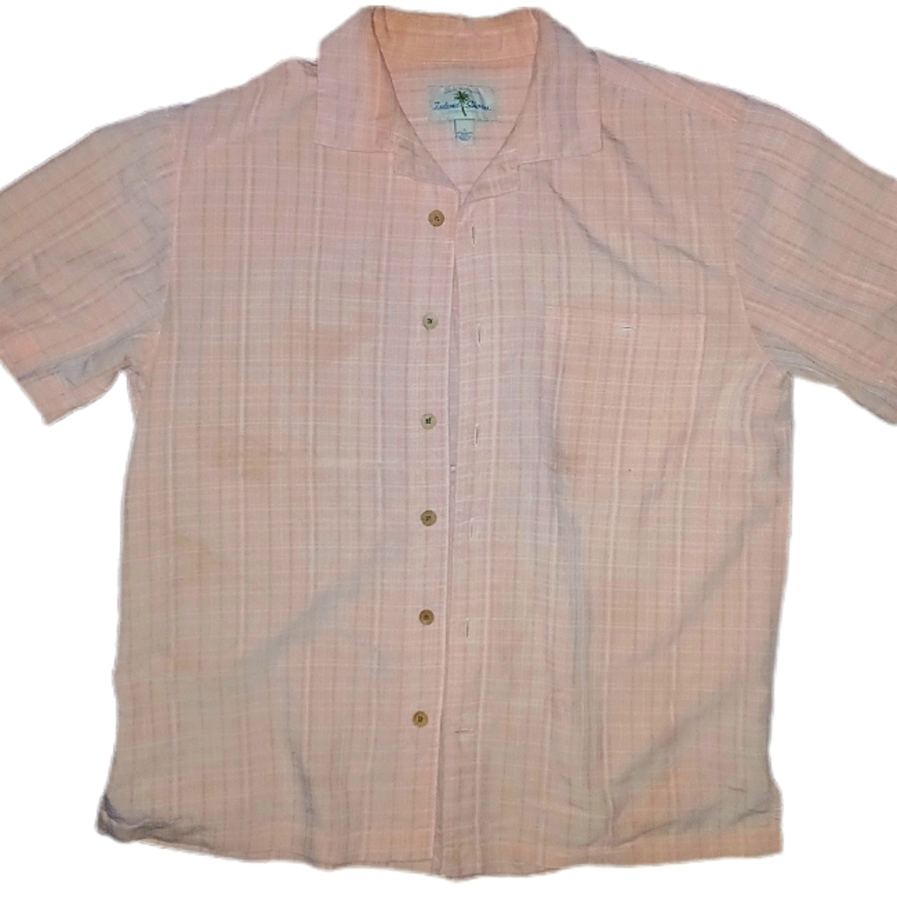 Mens Original Island Wear Orange And White Short Sleeve Button Up Shirt Size Lar